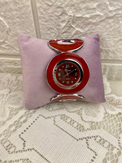 Red Geneva Quartz Bracelet Watch with Hinge Opening