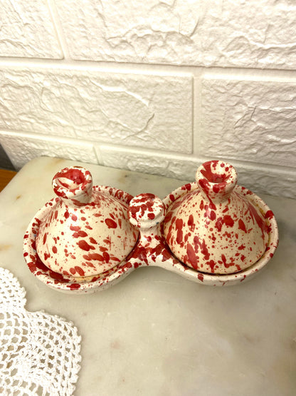 Speckled Ceramic Double-Sided Relish Dish with Lids