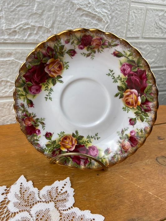 Bone Porcelain Saucer by Royal Albert | Old Country Roses Pattern