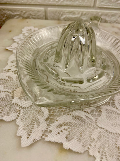 Ribbed Glass Juicer / Reamer with Handle and Pour Spout