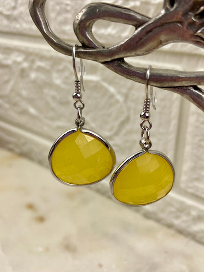 Yellow Faceted Dangle Earrings [Hooks]