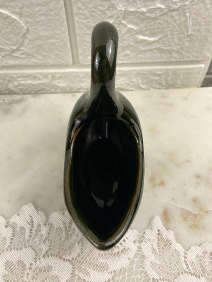 Small Clay Swan Planter with Brown and Green Drip Glaze by McMaster Pottery
