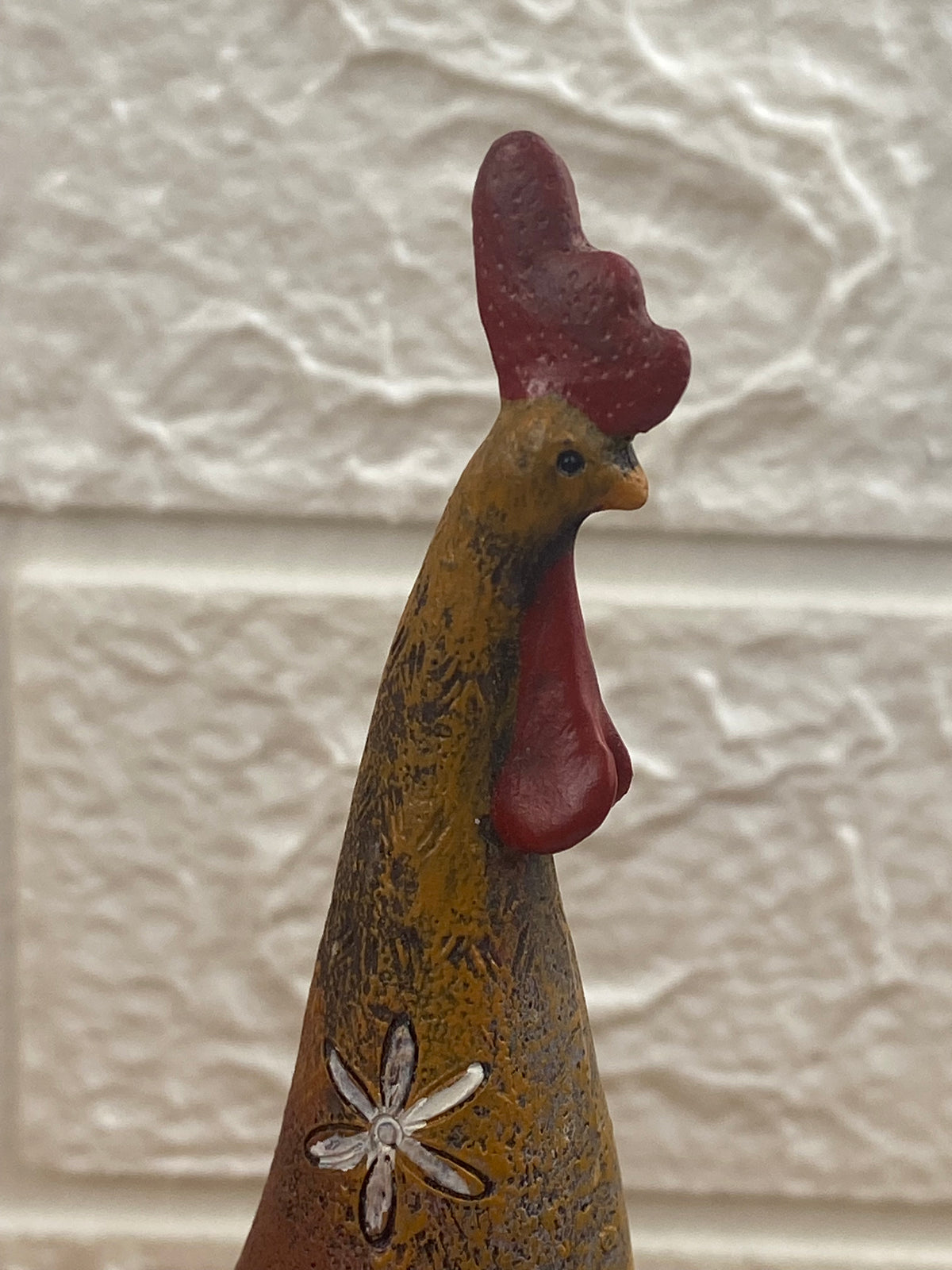 Pair of Hand Painted Folk Art Ceramic Rooster and Hen with Chick Figurines | Textured Pattern