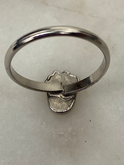 Small Metal Bear Foot Ring with Blue Stone