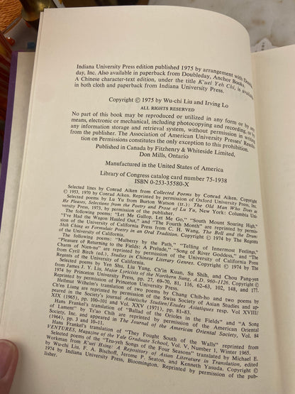 Sunflower Splendor: Three Thousand Years of Chinese Poetry Co-edited by Wu-chi Liu & Irving Lo