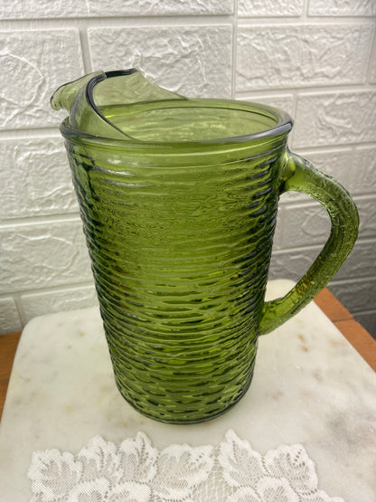 Avocado Green Textured Glass ‘Soreno’ Pitcher by Anchor Hocking | MCM