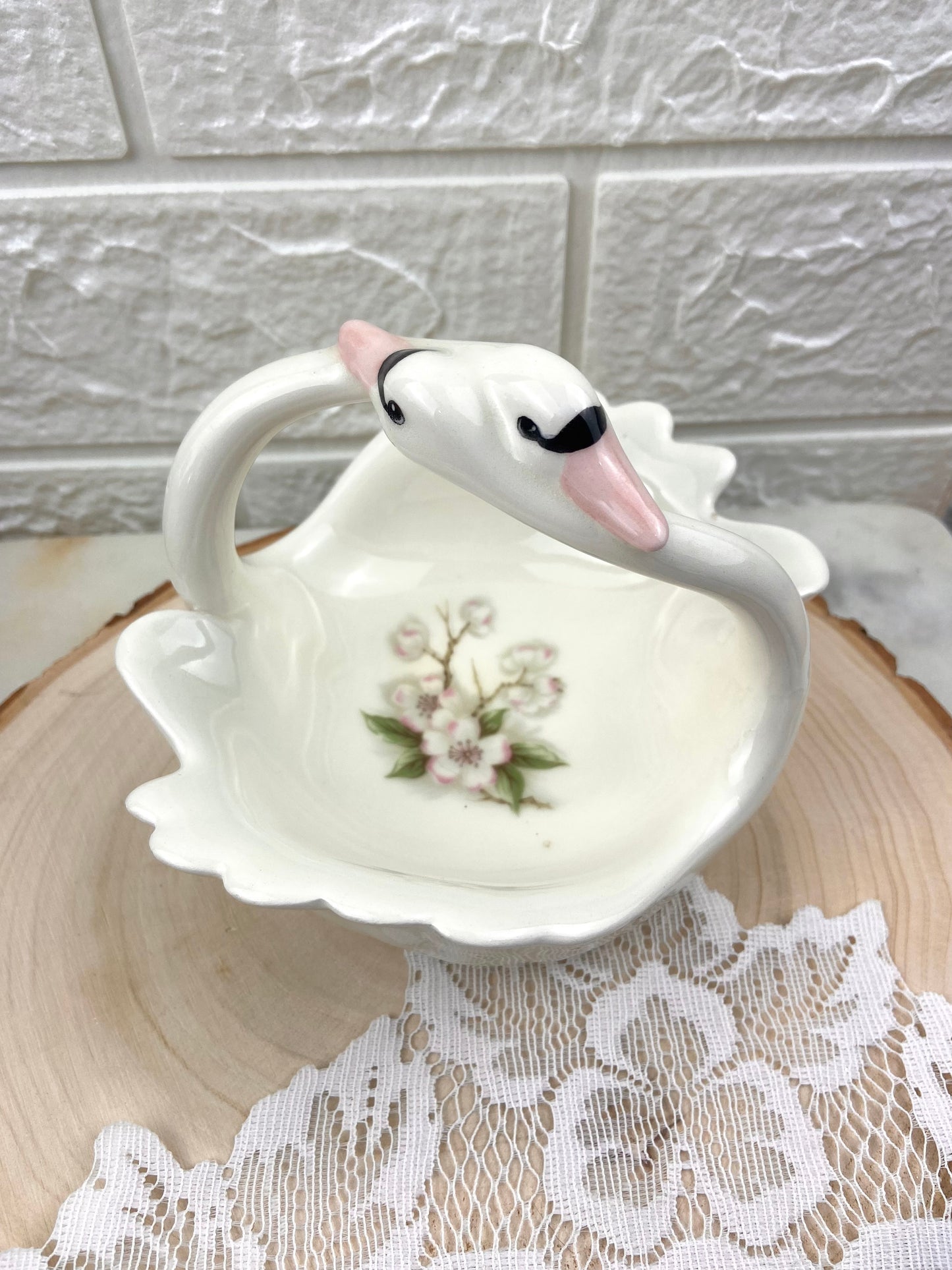 Entwined Swans Porcelain Basket Trinket Dish