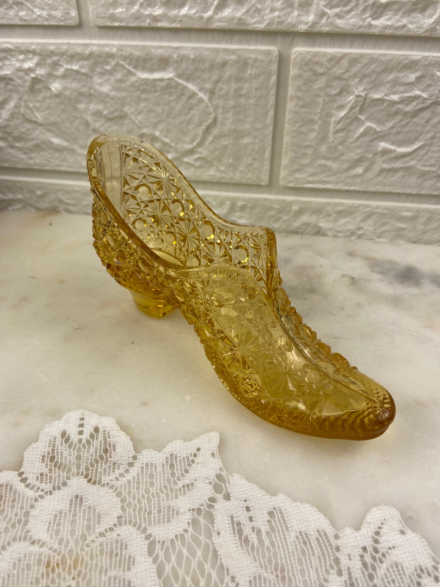 Victorian Era Amber Glass Slipper by George Duncan & Sons | Antique EAPG