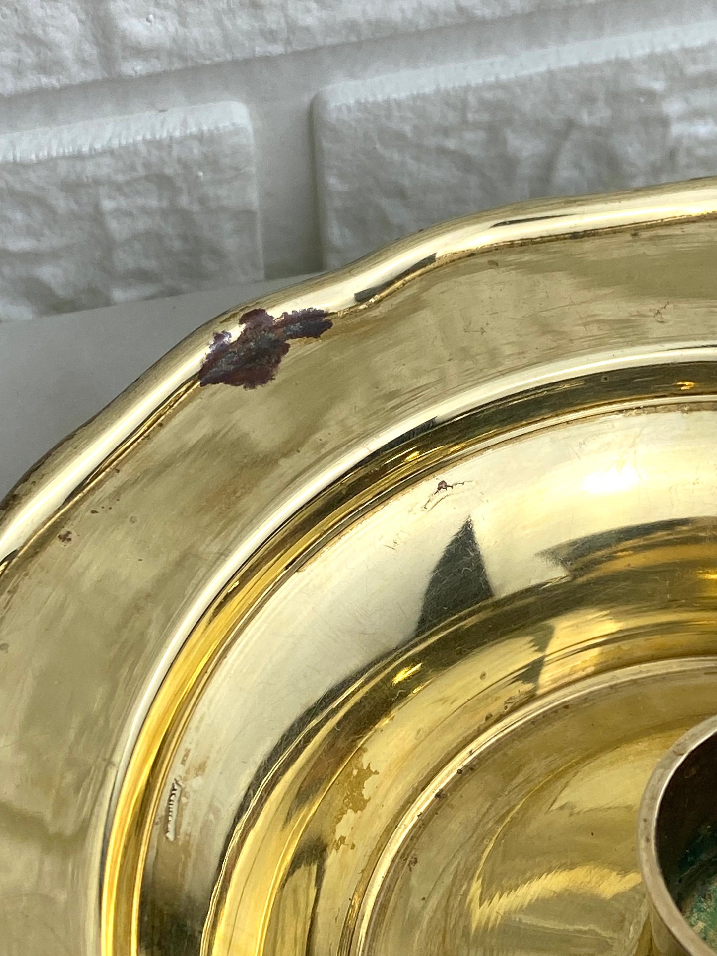 Small Polished Brass Candlestick Holder with Ring Handle