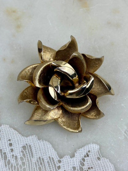 Gold-Tone Metal Rose-Head Brooch