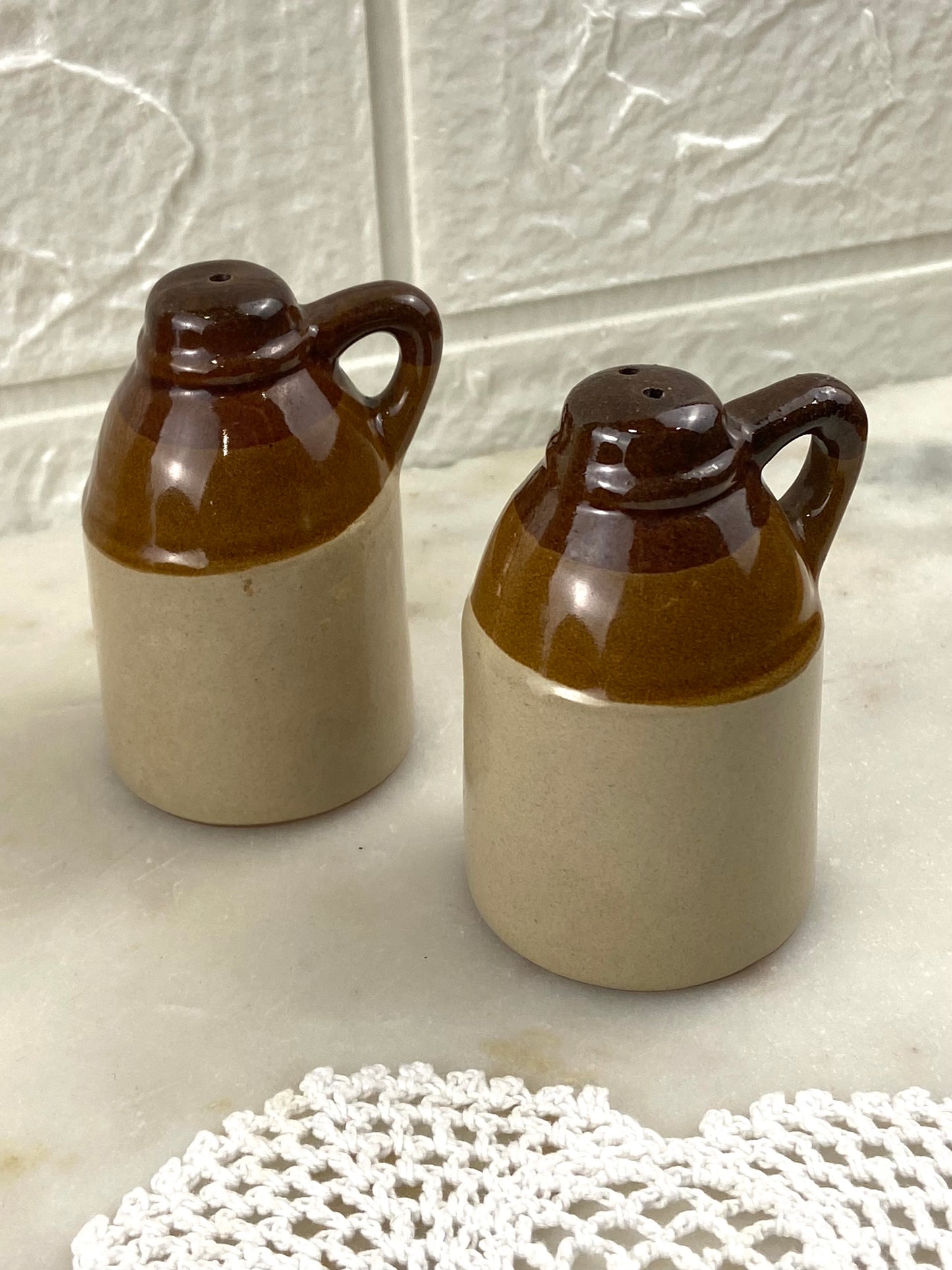 Pair of Mini Clay Brown Jugs | Novelty Salt & Pepper Shakers