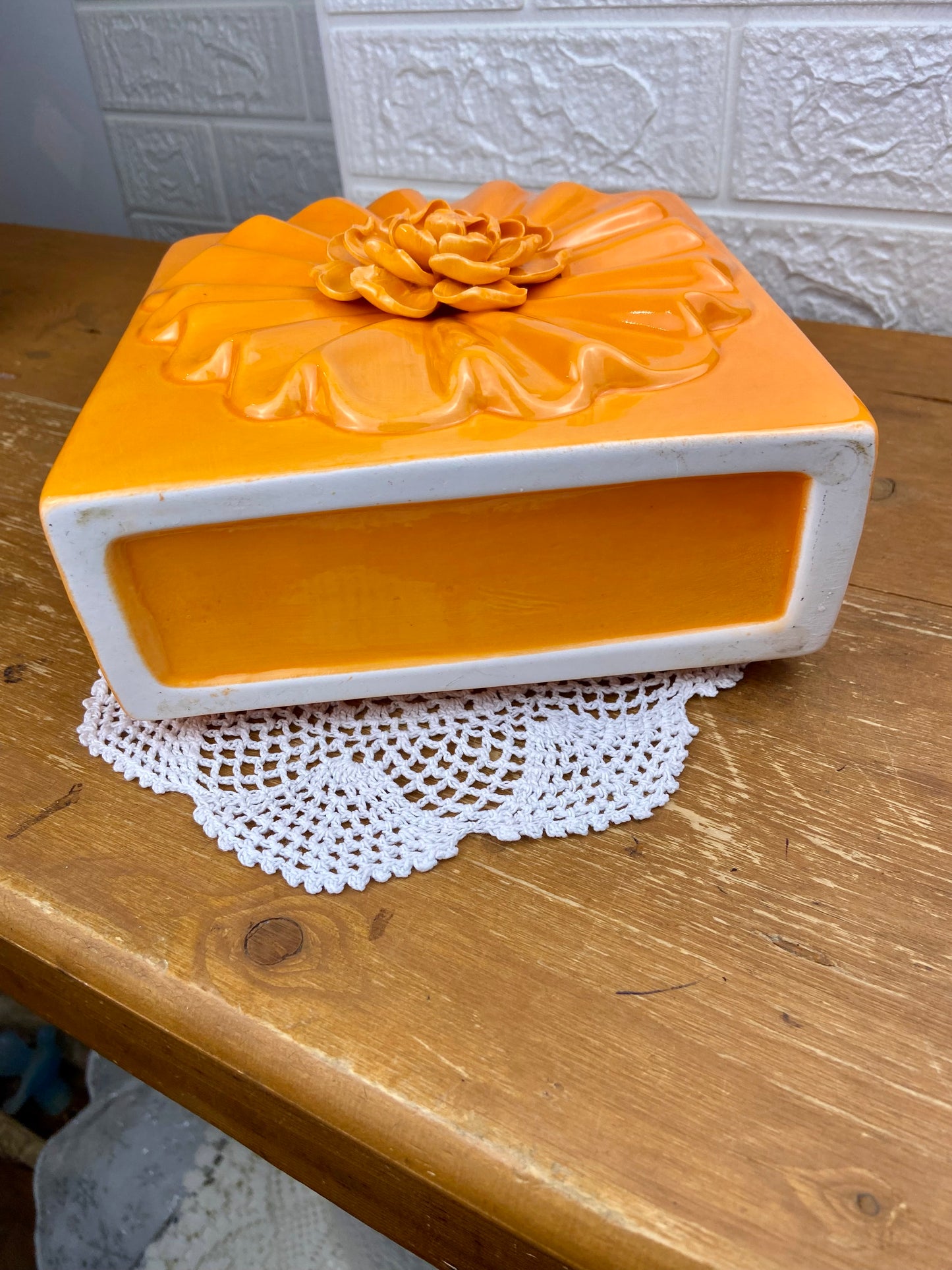 Orange Ceramic Vase with 3D Flower