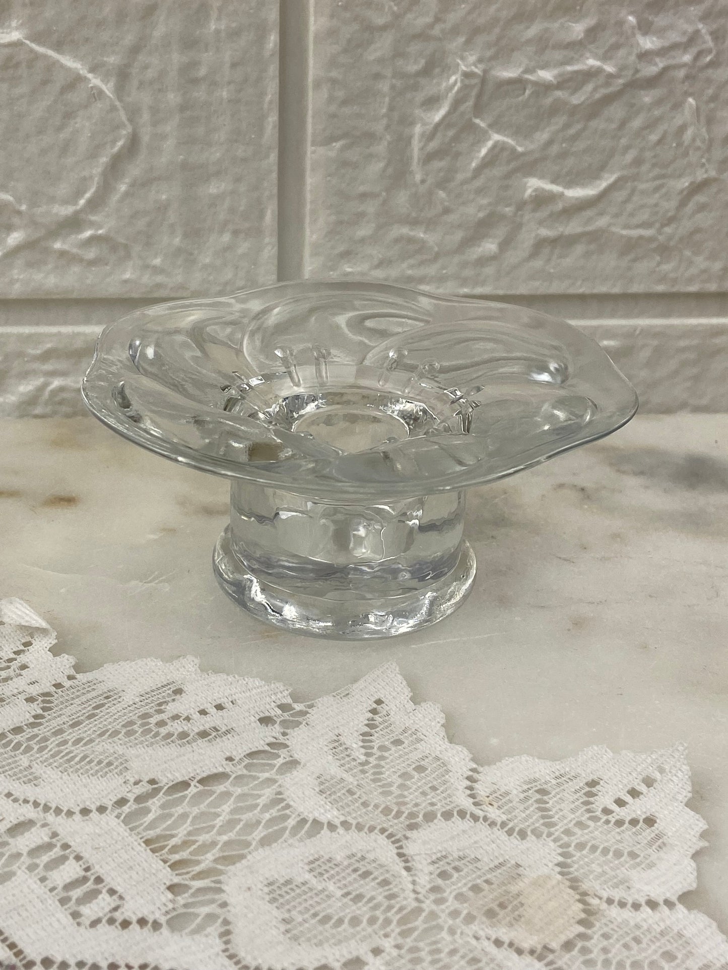 Nuutajarvi Glass Flower-Shaped Tapered Candle Holder