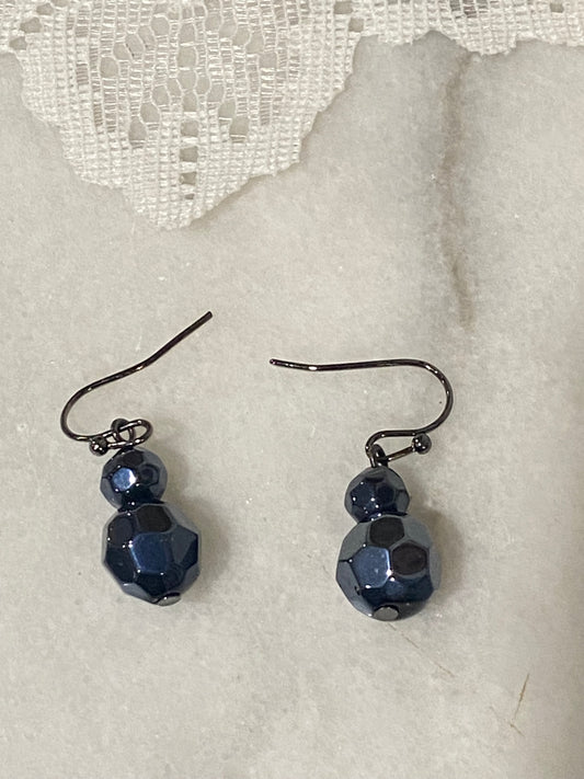 Navy Geometric Beaded Dangle Earrings [Hooks]