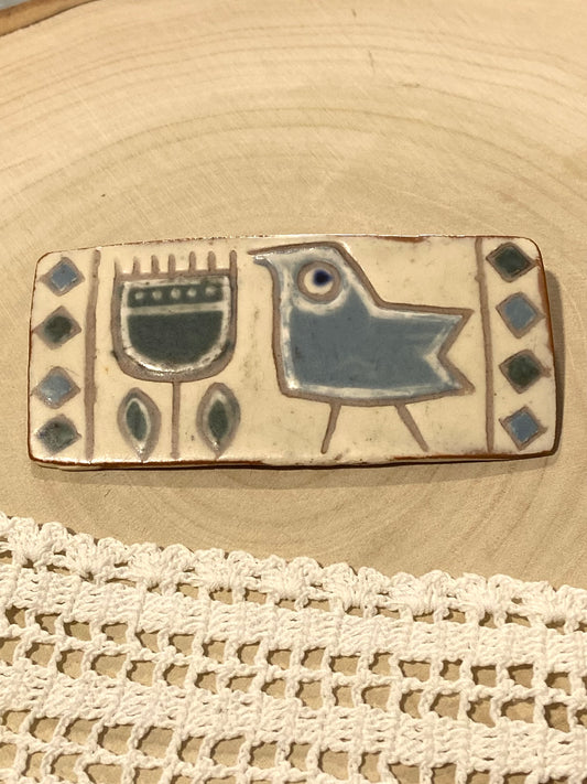 Hand Painted Clay Bluebird Brooch by Karen og Aase of Denmark
