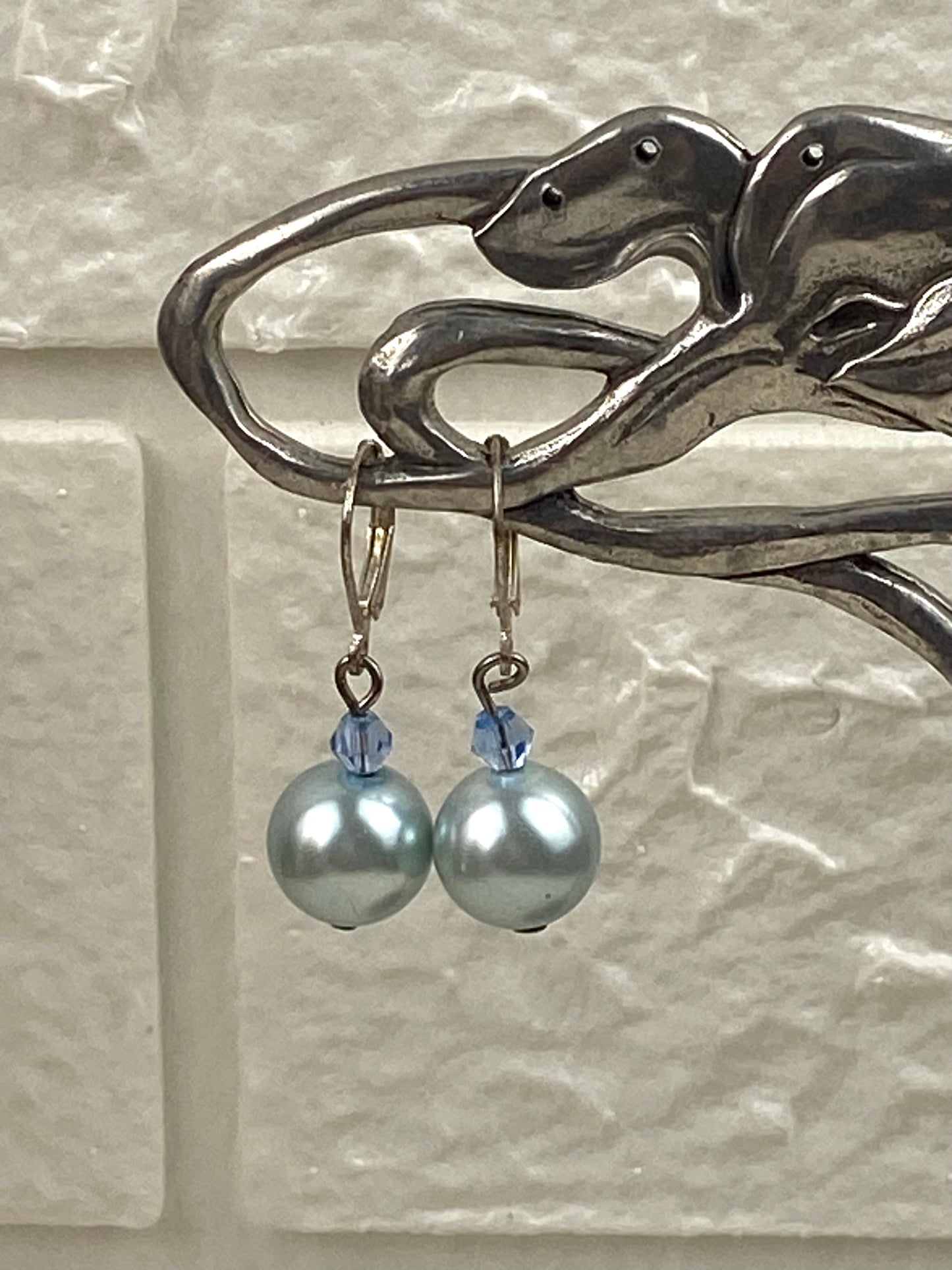 Silvery-Blue Faux Pearl Dangle Earrings [Lever Back]