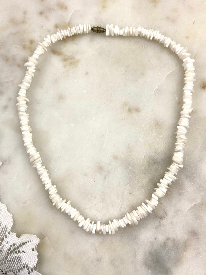Beach Style White Puka Shell Necklace 19"