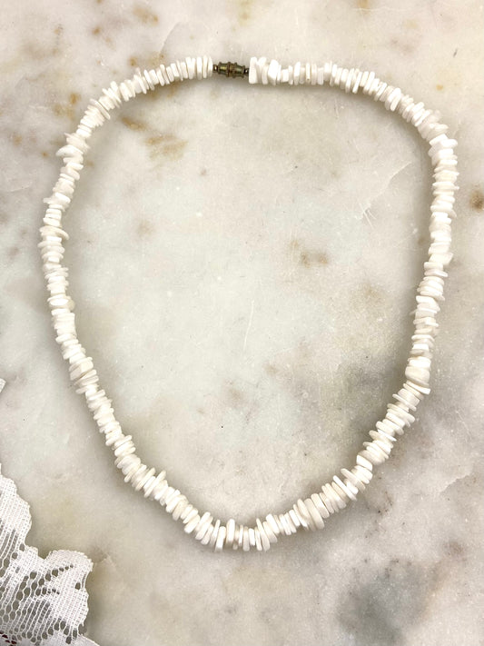 Beach Style White Puka Shell Necklace 19"