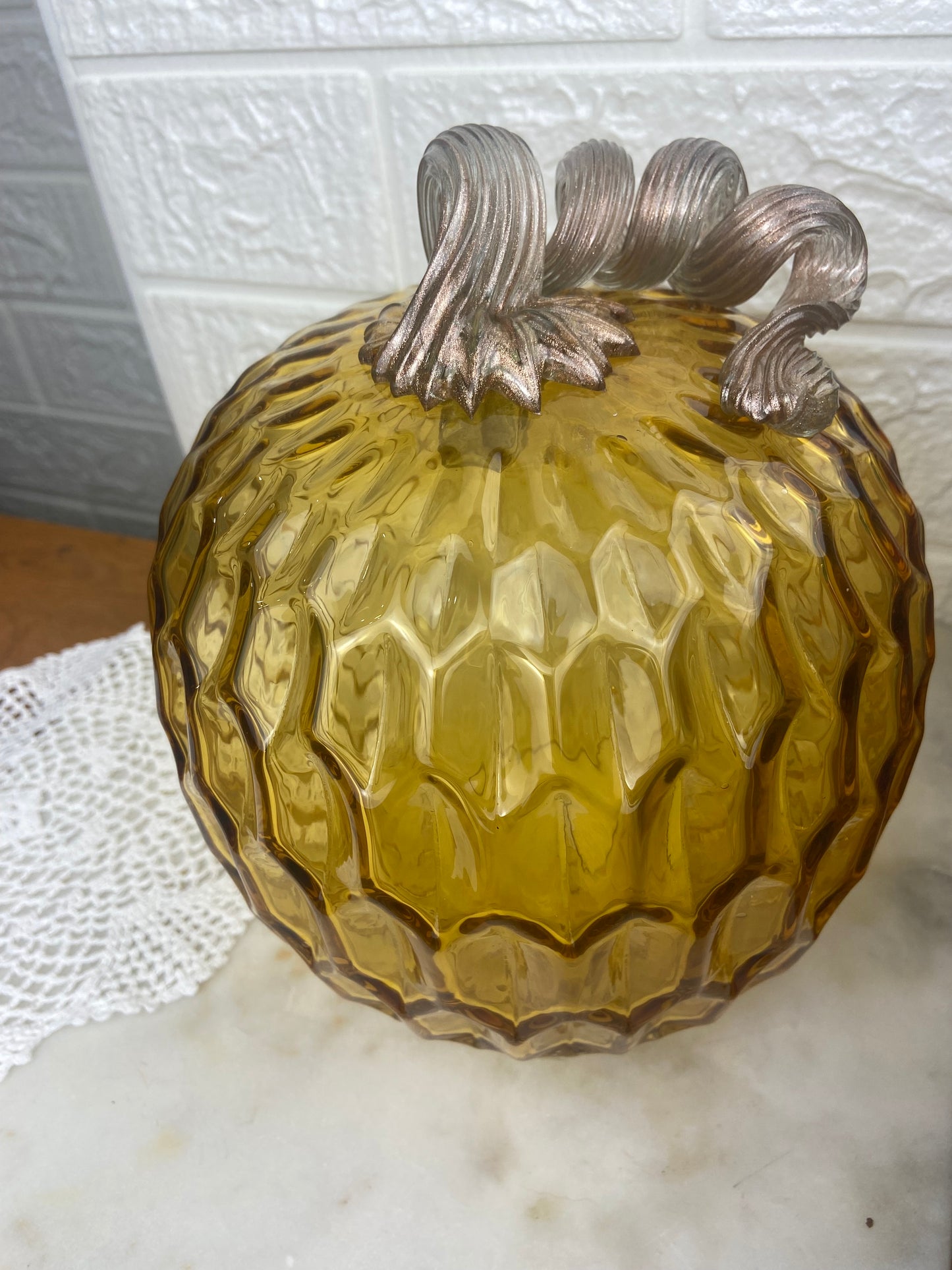 Hand Turned Amber Glass Pumpkin