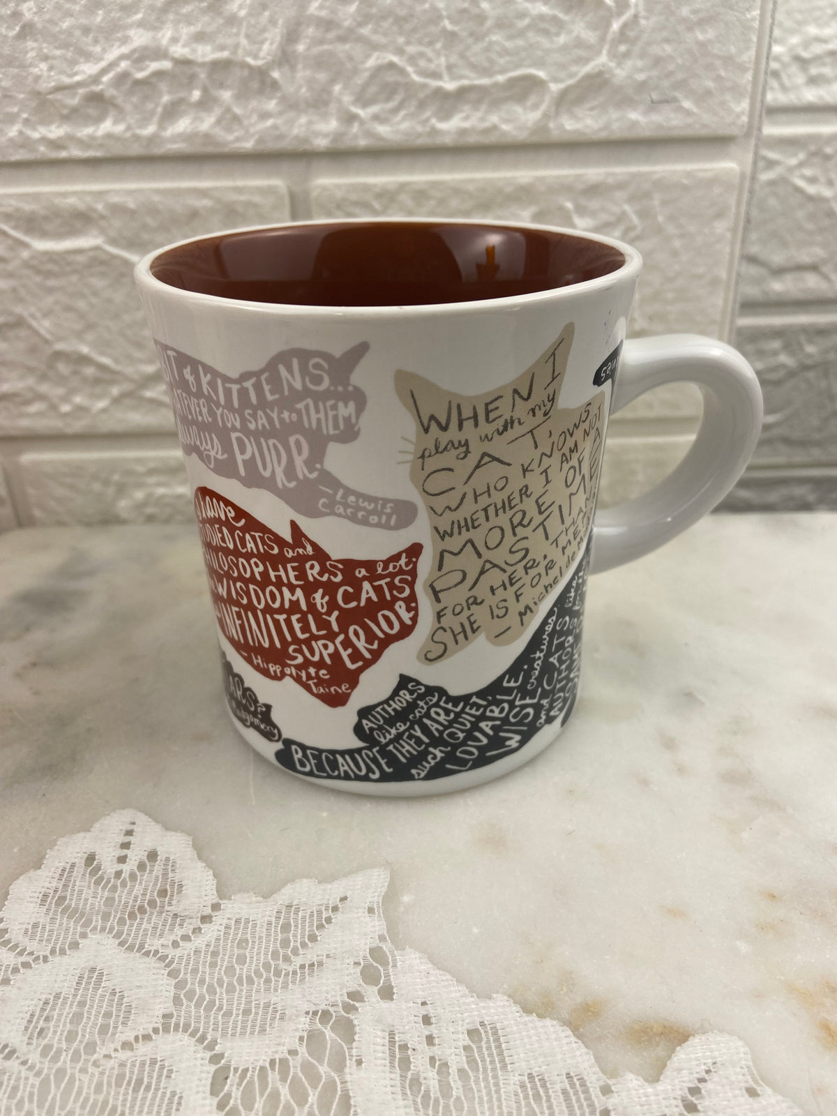 Literary Cat Coffee Mug Featuring 9 x Cat Silhouettes with Literary Quotes About Cats