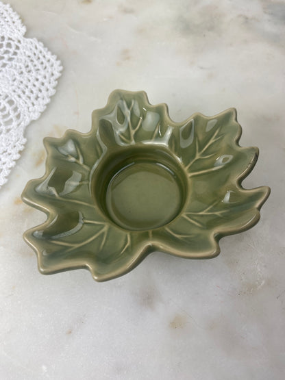 Small Porcelain Green Leaf Tealight Holder