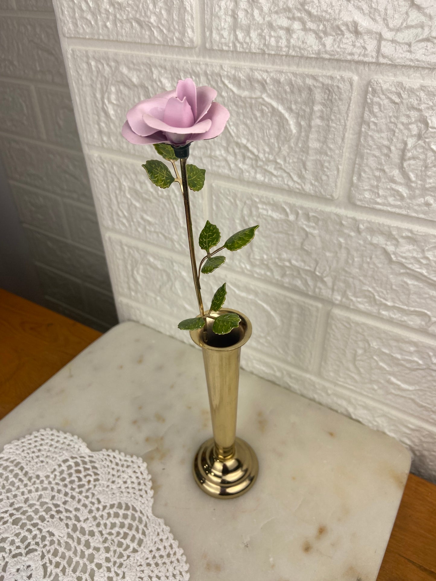 Brass and Enamel Pink Rose by Mann Inc.