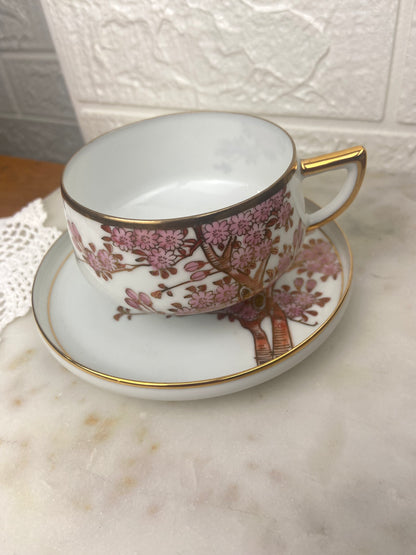 Japanese Eggshell Porcelain Lithophane Tea Set with Cherry Blossoms