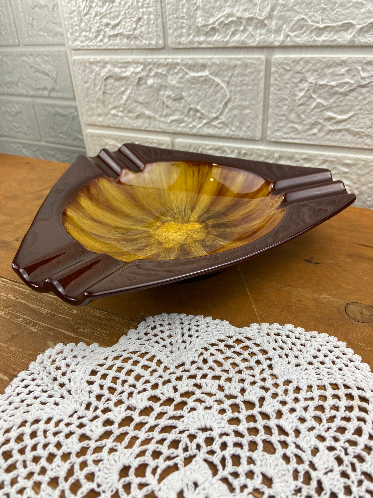 Rare Brown and Yellow ‘Harvest Gold’ Ashtray by Blue Mountain Pottery