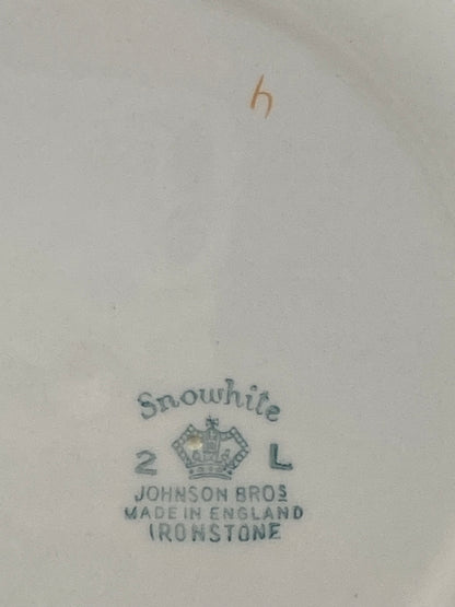 10” Hand Painted Ironstone Dinner Plate by Johnson Bros | Snowhite Pattern