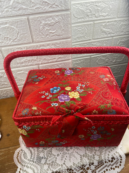 Red Satin Sewing Box | ** Several Small STAINS **