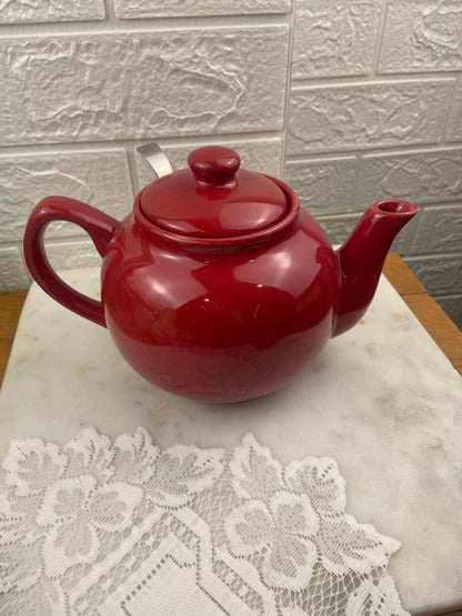Red Teapot with Metal Strainer