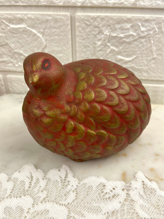 Hand Painted Red and Gold Pheasant Figurine with Textured Feathers