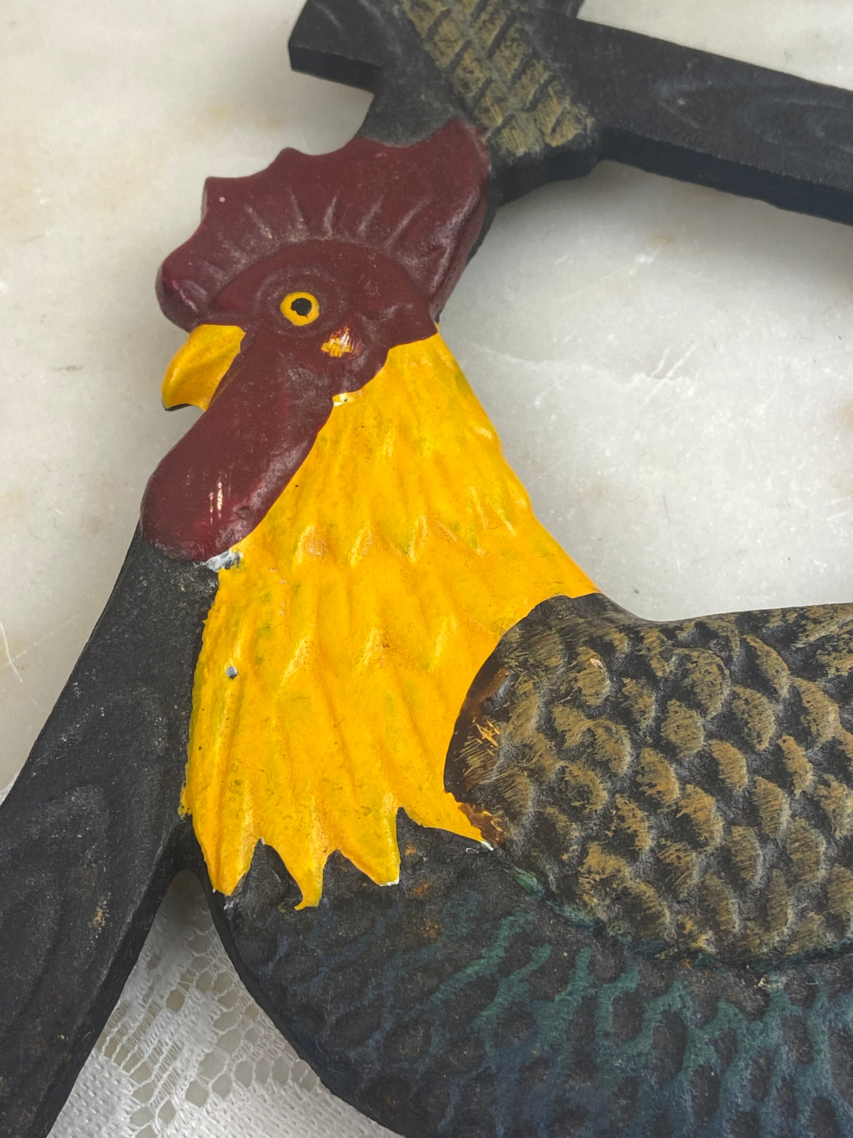 Hand Painted Cast Iron Rooster Trivet