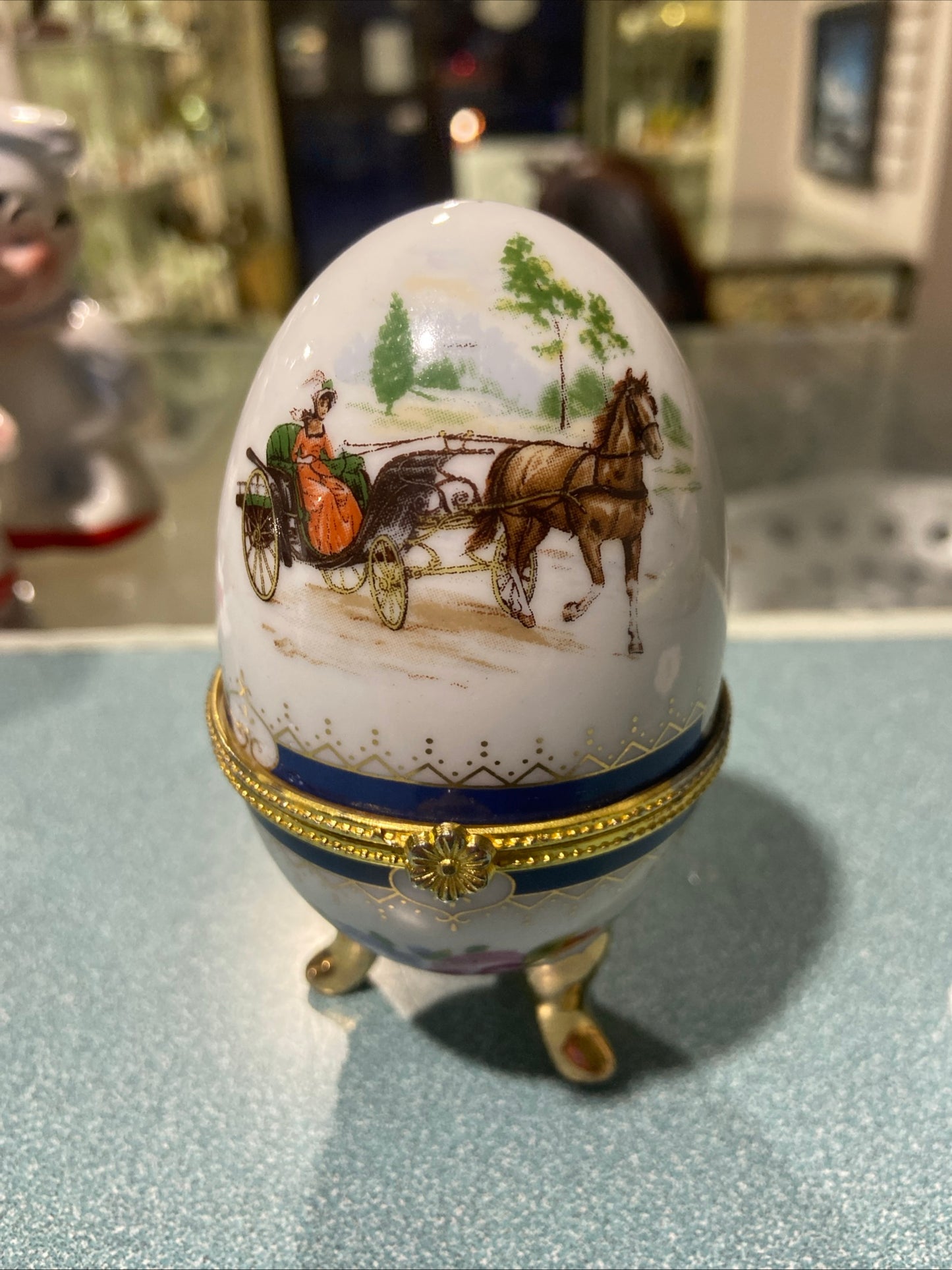 Footed Porcelain Egg-Shaped Trinket Box