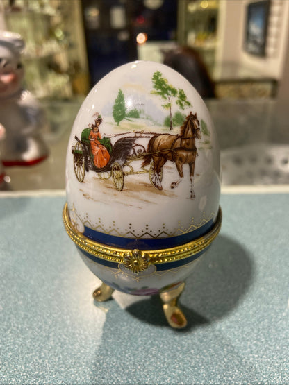Footed Porcelain Egg-Shaped Trinket Box