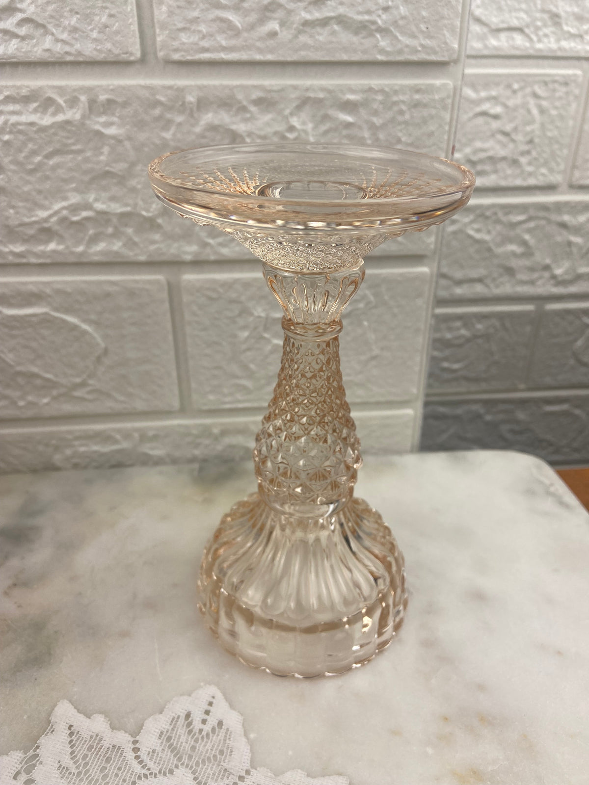 6.25” Champagne-Coloured Pressed Glass Bella Pedestal Candle Holder