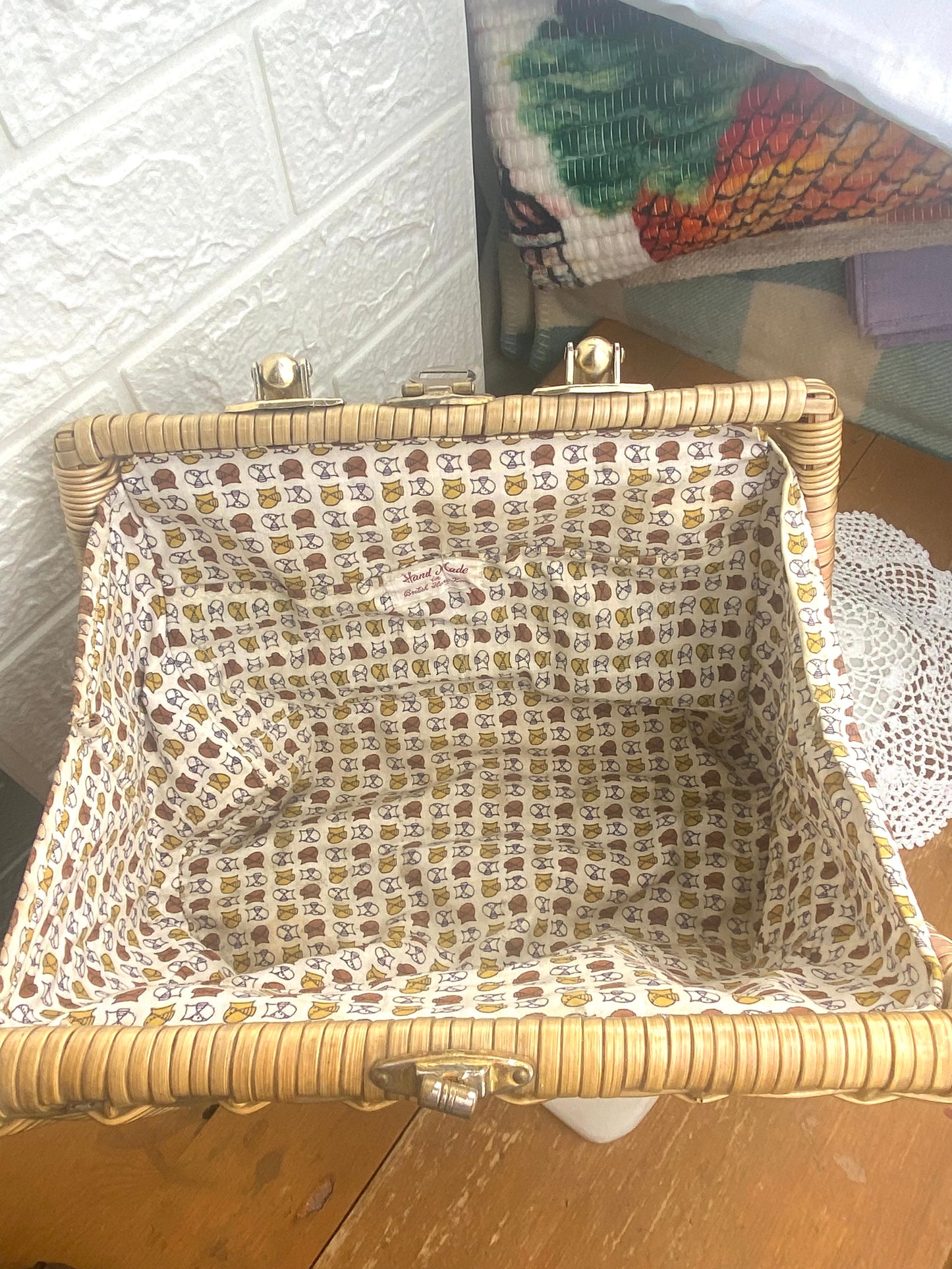 Plastic Coated Wicker Purse with Bamboo Handle