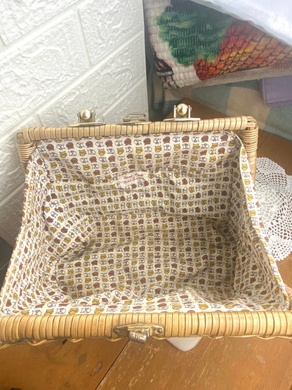 Plastic Coated Wicker Purse with Bamboo Handle