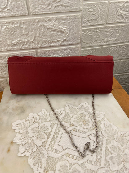Pleated Satin Clutch with Metal Strap and Rhinestone Embellishment by Roberto Vianni