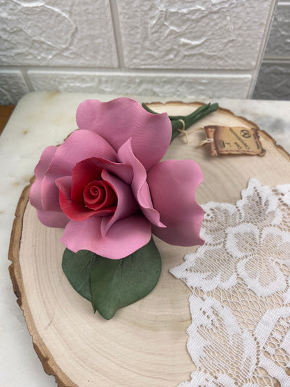 Handmade Pink Porcelain Rose by Dea Capodimonte