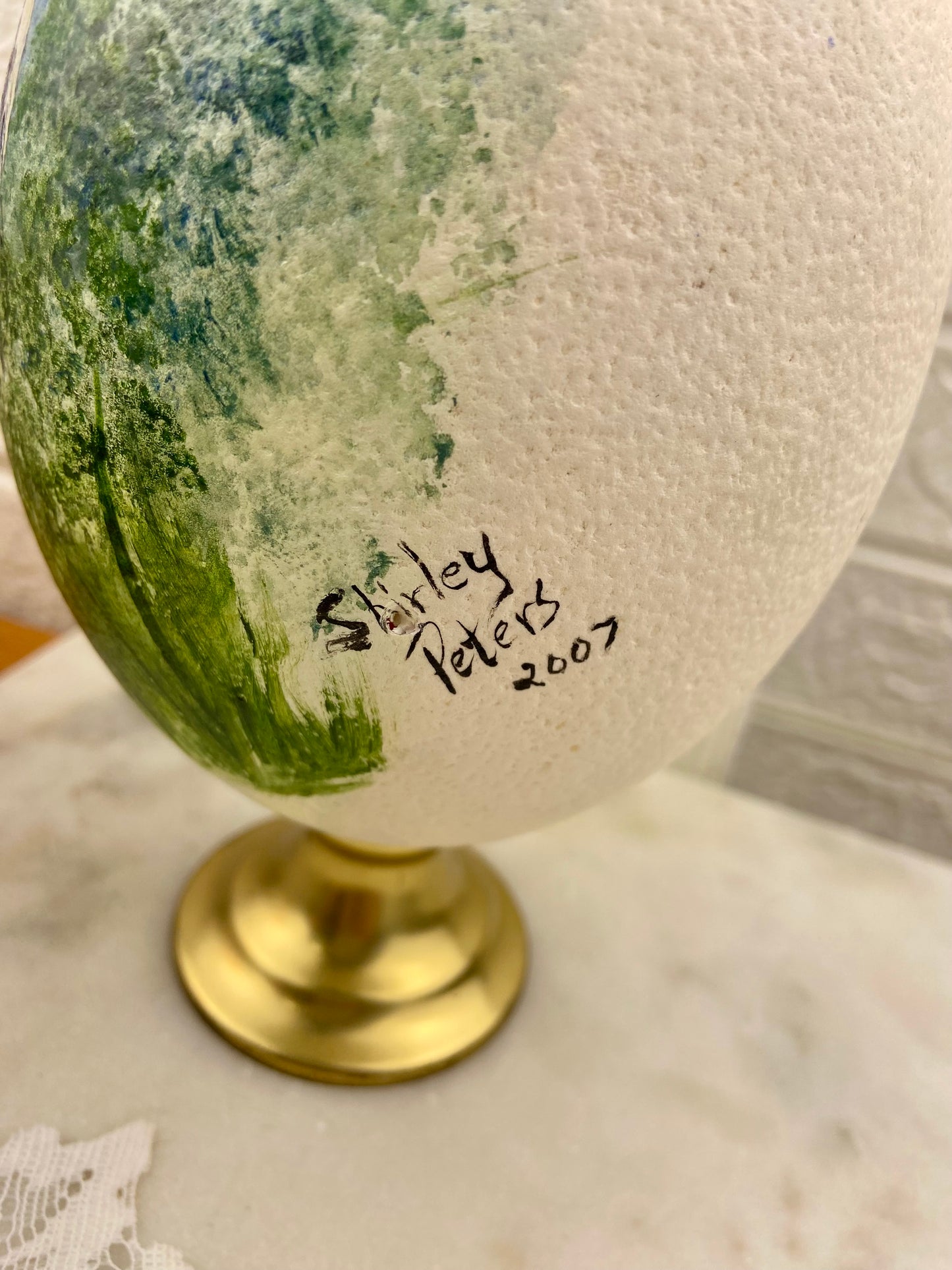 Original Heron Painting on Ostrich Egg