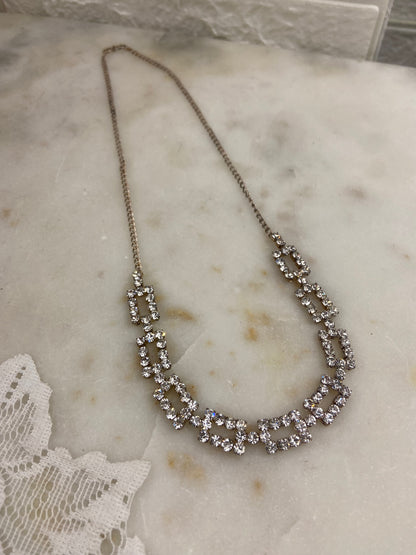 Gold-Tone Geometric Rhinestone Necklace with Linked Rectangles | 18”