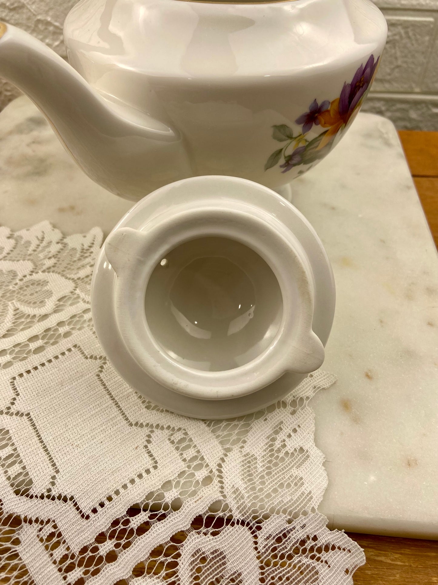 White and Floral Porcelain Teapot by Royal Oak