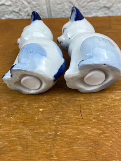 Vintage Blue and White Siamese Cat Salt and Pepper Shakers
