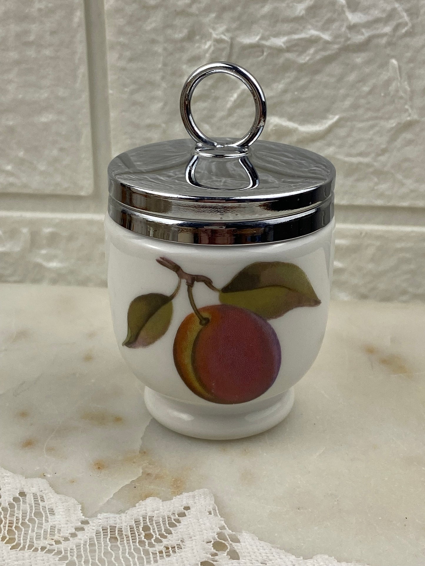 Porcelain Egg Coddler with Peach and Berries Design | Screw Top Lid