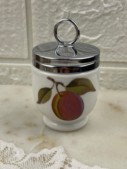 Porcelain Egg Coddler with Peach and Berries Design | Screw Top Lid