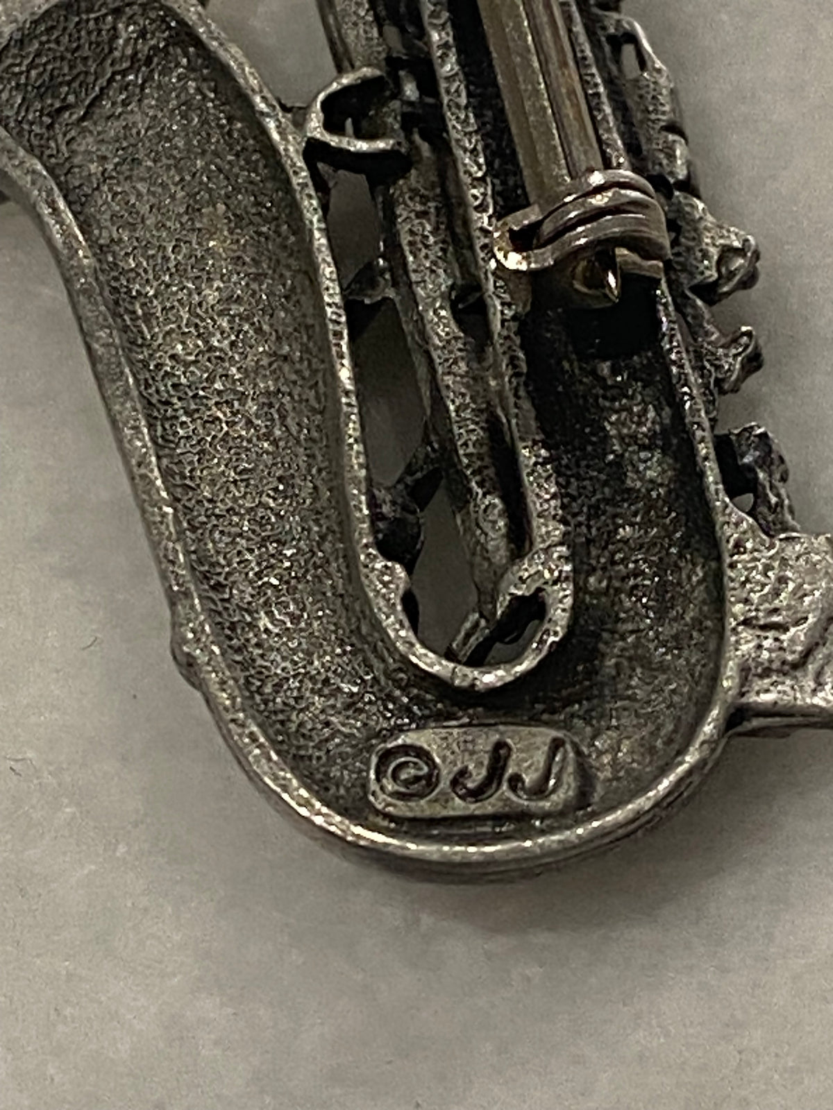 Pewter Saxaphone Brooch by Jonette Jewelry (Signed)