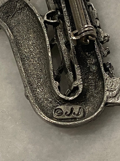 Pewter Saxaphone Brooch by Jonette Jewelry (Signed)
