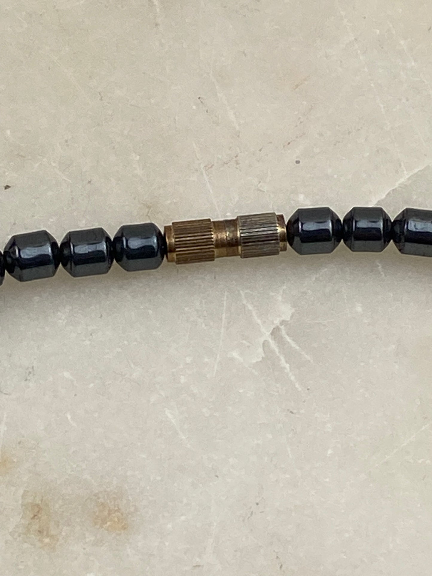 18” Hematite Waterfall Necklace with Green Gemstone Beads and Screw Clasp
