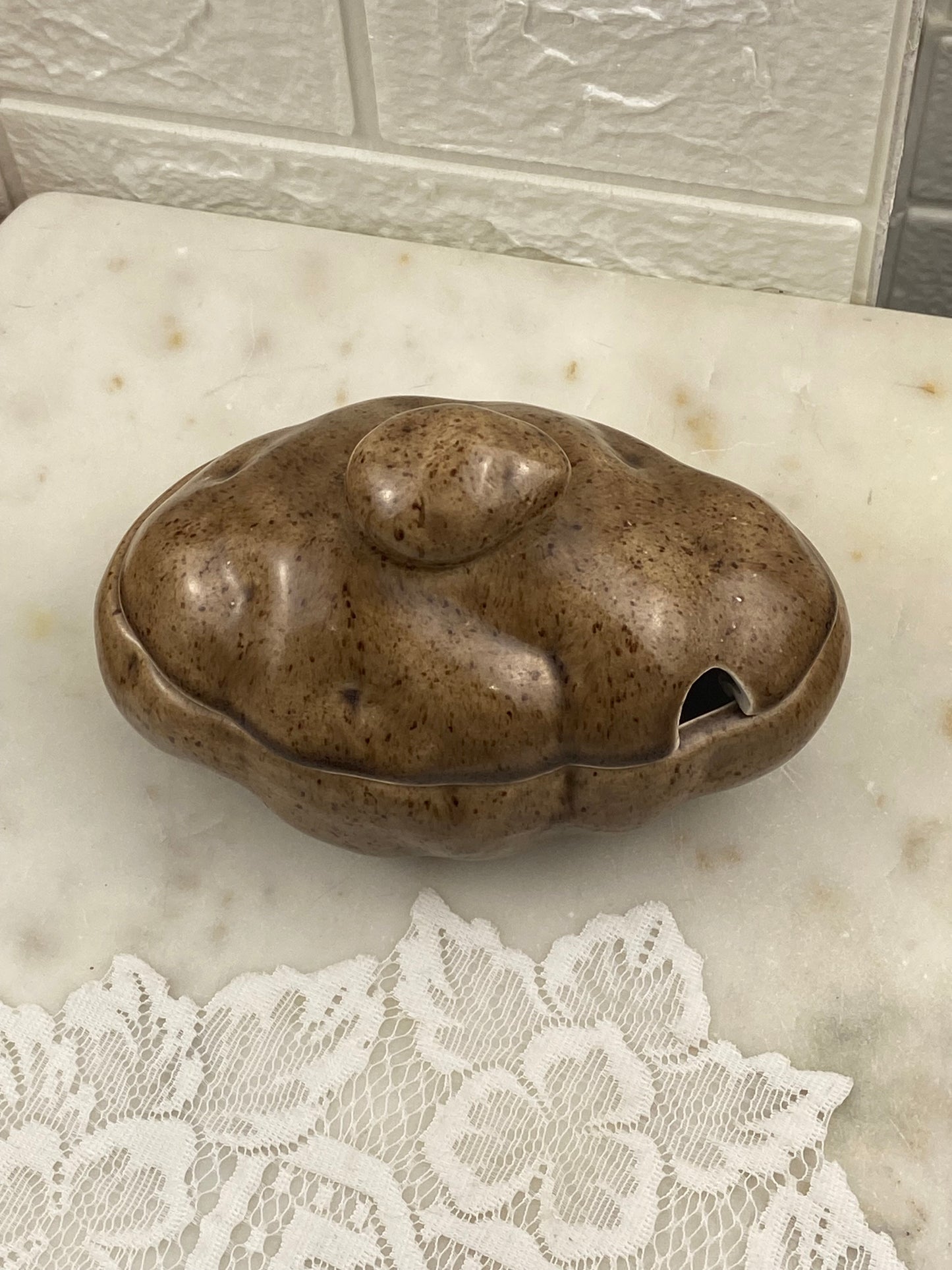 Handmade Ceramic Potato-Shaped Sour Cream Dish with Lid